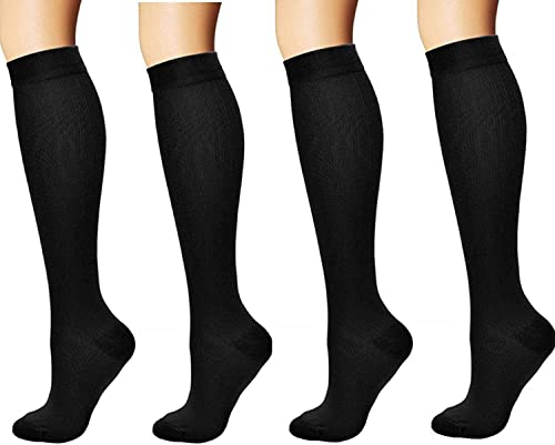 4 Paar schwarz Kompressionsstrümpfe Sport Strümpfe Laufsocken Kompressionssocken Thrombosestrümpfe Reisestrümpfe für Damen Herren Optimale Unterstützung für Flug, Laufen, Reisen, Radsport von ANZII