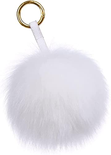 Damen Fuchspelz Pom Pom Ball Echtfell Fell Pelz Bommel Schlüsselanhänger Taschenanhänger Schlüssel- Taschen- Fellanhänger Pelz-Anhänger für Handtaschen, Rückspiegel im Auto von ANZII