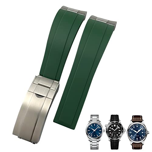 ANZOAT 20 mm Gummi-Uhrenarmband passend für IWC Mark Omega Seamaster 300 AT150 Metallglieder-Gummi-Uhrenarmband mit gebogenem Ende, 20 mm, Achat von ANZOAT