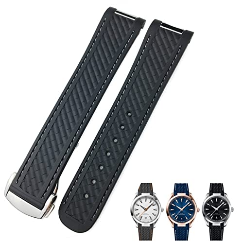 ANZOAT Gummi-Uhrenarmband mit gebogenem Ende, 19 mm, 20 mm, passend für Omega Seamaster 300 AT150 Aqua Terra 8900 Speedmaster Silikon-Uhrenarmbandwerkzeuge, 19 mm, Achat von ANZOAT