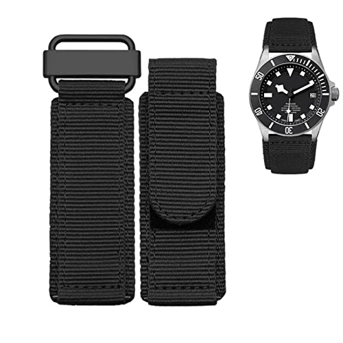 ANZOAT Nylon-Uhrenarmband für Seiko Tudor Rolex BR, Klettverschluss, Sportarmband, Stahlschnalle, Nato-Armband, 22 mm, 24 mm, Schwarz / Blau, 22 mm, Achat von ANZOAT