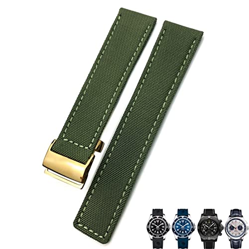 ANZOAT Uhrenarmband aus Segeltuch, Nylon, 22 mm, für Breitling Chronomat Navigtimer Superocean für Herren, Blau / Grün, 22 mm, Achat von ANZOAT