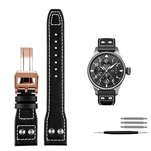 ANZOAT Uhrenarmband aus echtem Leder für IWC Big Pilot Spitfire, Rindsleder, Faltschnalle, 21 mm, 22 mm, 21 mm, Achat von ANZOAT