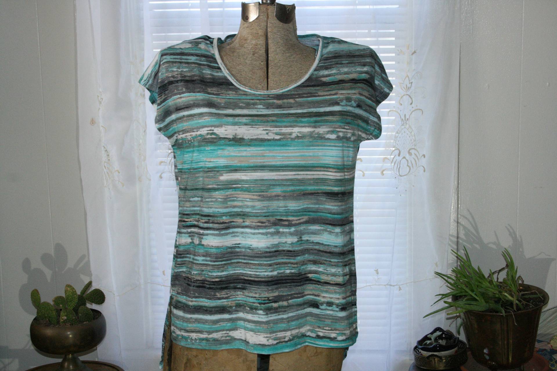 Südwesten Abstrakte Shirt, Südwestlichen Spitze, Cato, Aqua Grün Bluse, Top, Shirt, Hipster Maritimes Cato Boho von ANewDayVintage