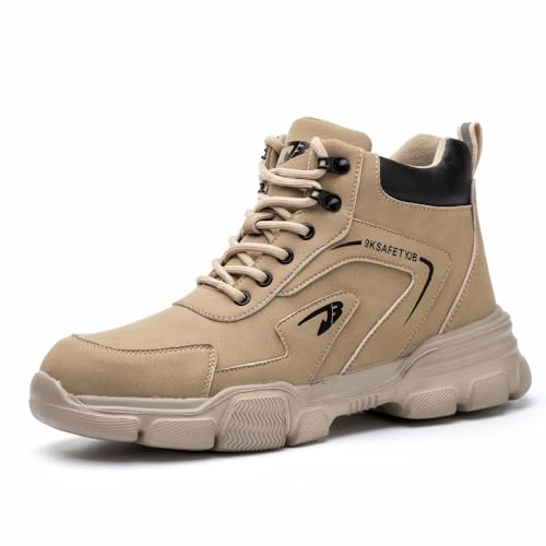 AOACOEBN Arbeitsschuhe Herren Damen Leicht Sicherheitsschuhe Hoch Sicherheitsstiefel rutschfeste Stahlkappen Schutzschuhe Wasserdicht Arbeitsstiefel，Braun 39 EU von AOACOEBN