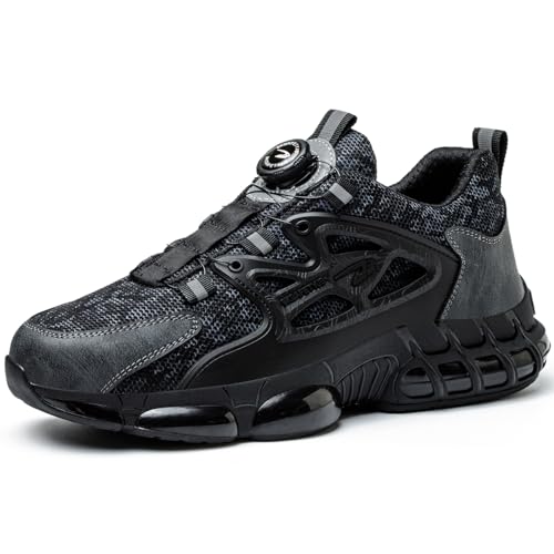 AOACOEBN Arbeitsschuhe Herren Sicherheitsschuhe Damen Leicht Stahlkappenschuhe Trends Drehknopf Luftkissen Atmungsaktiv rutschfest Sportlich schutzschuhe von AOACOEBN