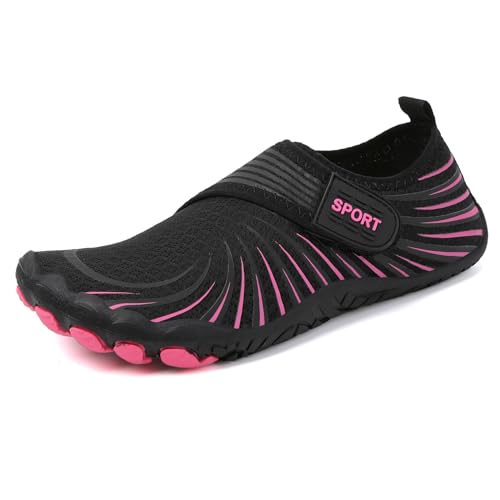 AOACOEBN Barfußschuhe Herren Damen Barfussschuhe Atmungsaktiv Strandschuhe rutschfeste Badeschuhe Outdoor Traillaufschuhe Leicht Fitness Schuhe,Rosa,36 EU von AOACOEBN