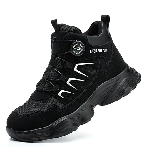 AOACOEBN Sicherheitsschuhe Herren Arbeitsschuhe Damen Hoch Stahlkappenschuhe Leicht Atmungsaktive Sicherheitsstiefel rutschfest Arbeitsstiefel，Schwarz，46EU von AOACOEBN