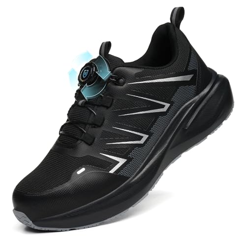 AOACOEBN Sicherheitsschuhe Herren Arbeitsschuhe Damen Leicht Sportlich Stahlkappenschuhe rutschfest Atmungsaktiv Schutzschuhe Arbeitsturnschuhe Mit Drehverschluss, Schwarz, 46 EU AOACOEBN Sicherheitsschuhe Herren Arbeitsschuhe Damen Leicht Sportlich Stahlkappenschuhe rutschfest Atmungsaktiv Schutzschuhe Arbeitsturnschuhe Mit Drehverschluss, Schwarz, 46 EU von AOACOEBN