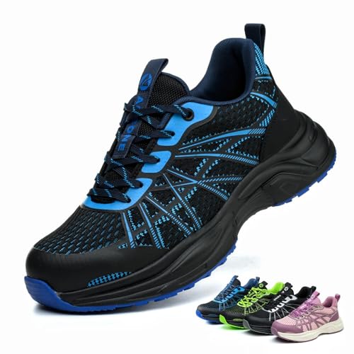 AOACOEBN Sicherheitsschuhe Herren Damen Arbeitsschuhe Leicht Sportlich Stahlkappenschuhe rutschfest Atmungsaktiv Schutzschuhe, Blau, 38 EU von AOACOEBN