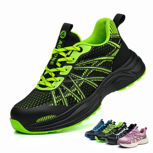 AOACOEBN Sicherheitsschuhe Herren Damen Arbeitsschuhe Leicht Sportlich Stahlkappenschuhe rutschfest Atmungsaktiv Schutzschuhe, Grün, 36 EU von AOACOEBN