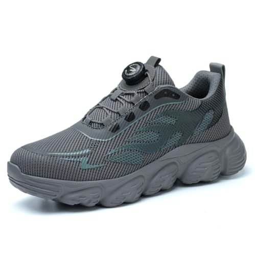 AOACOEBN Sicherheitsschuhe Herren Damen Leicht Drehknopf Arbeitsschuhe rutschfest Sportlich Stahlkappenschuhe Atmungsaktiv Arbeitsschutzschuhe, Grau, 42 EU von AOACOEBN