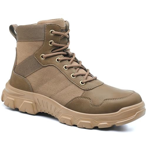 AOACOEBN Sicherheitsstiefel Herren Damen Arbeitsstiefel rutschfest Arbeitsschuhe Hoch Sicherheitsschuhe Leicht Stahlkappenschuhe, Braun，44EU von AOACOEBN