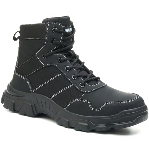 AOACOEBN Sicherheitsstiefel Herren Damen Arbeitsstiefel rutschfest Arbeitsschuhe Hoch Sicherheitsschuhe Leicht Stahlkappenschuhe, Schwarz，43EU von AOACOEBN