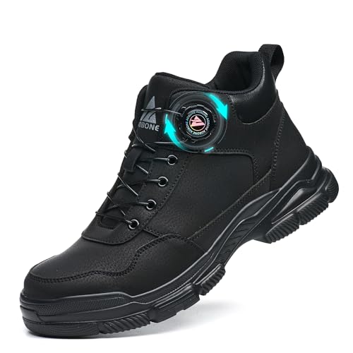AOACOEBN Sicherheitsstiefel Herren Damen Sicherheitsschuhe Leicht Wasserdicht Arbeitsschuhe rutschfest Hoch Stahlkappenschuhe Arbeitsstiefel mit Drehverschluss，Schwarz，40 EU von AOACOEBN