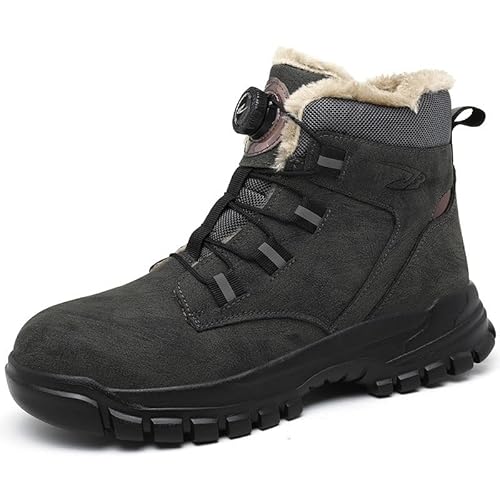 AOACOEBN Winter Sicherheitsschuhe Herren Arbeitsschuhe Damen leicht mit Drehknopf rutschfest Stahlkappenschuhe Wasserdicht Sicherheitsstiefel Warm Gefüttert Schutzschuhe，Grau，45 EU von AOACOEBN