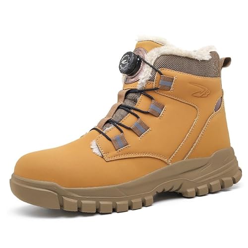 AOACOEBN Winter Sicherheitsschuhe Herren Arbeitsschuhe Damen leicht mit Drehknopf rutschfest Stahlkappenschuhe Wasserdicht Sicherheitsstiefel Warm Gefüttert Schutzschuhe，Orange，44 EU von AOACOEBN