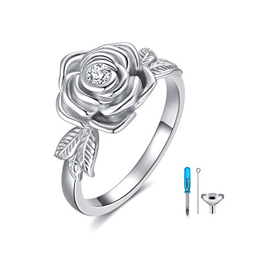 925 Sterling Silber Blumen Urnen ringe für Asche, Feuerbestattung Schmuck Erinnerungsgeschenke für Frauen (57 (18.1)) von AOBOCO