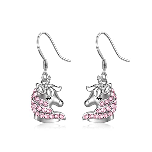 925 Sterling Silber Einhorn Ohrringe Hängend für Mädchen Kinder Frauen (Rosa) von AOBOCO