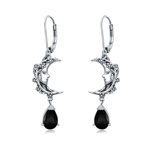 925 Sterling Silber Mond Ohrhänger Vintage Retro Oxidiert Mondsichel Baumelnde Tropfenform Leverback Ohrringe Schmuck Geschenke für Frauen - Schwarzer von AOBOCO