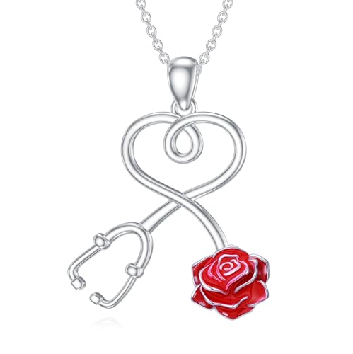 925 Sterling Silber Rose Stethoskop Halskette Krankenschwester Anhänger Abschlussgeschenk für Krankenschwester Arzt RN Medizinstudent 925 Sterling Silber Rose Stethoskop Halskette Krankenschwester Anhänger Abschlussgeschenk für Krankenschwester Arzt RN Medizinstudent von AOBOCO