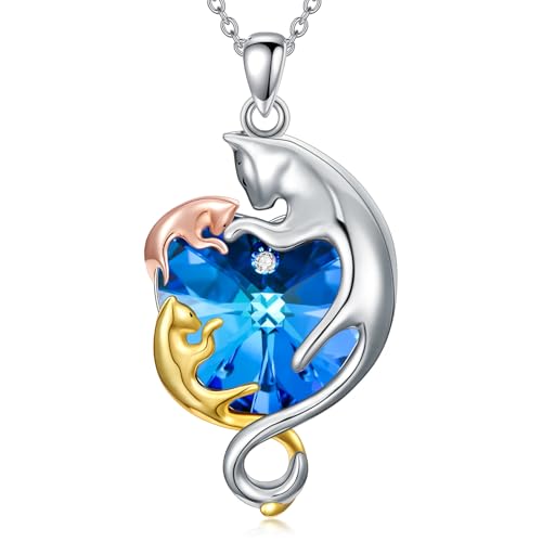 AOBOCO 925 Sterling Silber 3 Katzen Mama Katze Halskette Anhänger mit Blauem Herzkristall aus Österreich Schmuck zum Geburtstag Geschenke für Frauen AOBOCO 925 Sterling Silber 3 Katzen Mama Katze Halskette Anhänger mit Blauem Herzkristall aus Österreich Schmuck zum Geburtstag Geschenke für Frauen von AOBOCO
