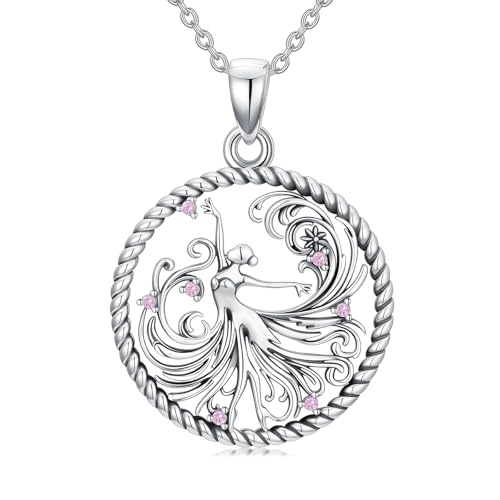 AOBOCO 925 Sterling Silber Ballerina Anhänger Ballett Halskette mit Rosa Kristallen Schmuck Geschenke für Tanzaufführungen Töchter und Frauen von AOBOCO
