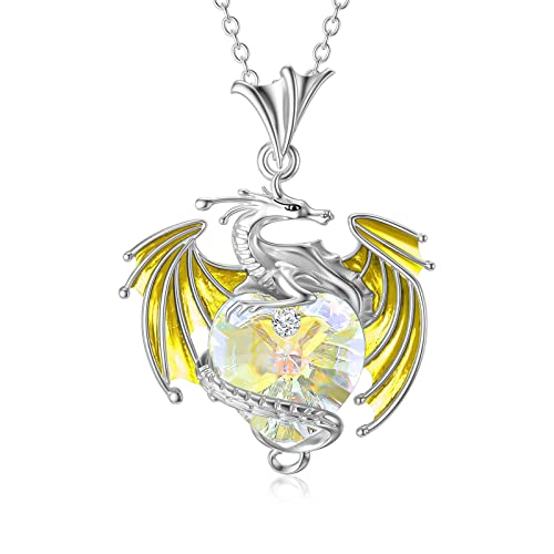 AOBOCO 925 Sterling Silber Drachen Kette mit Geburtsstein-Kristall Drachen-Schmuckgeschenk für Frauen (s04-April) von AOBOCO