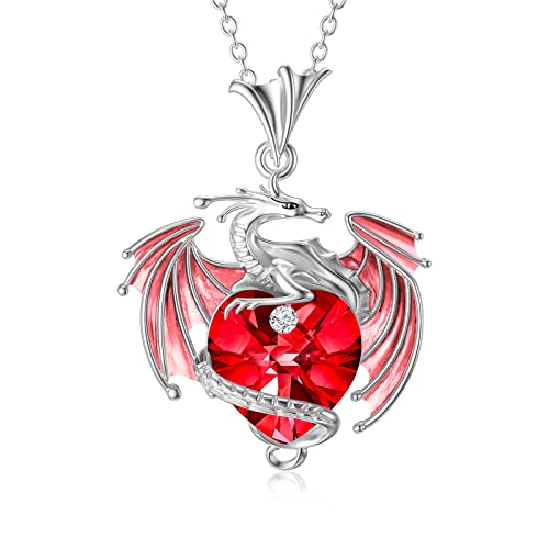 AOBOCO 925 Sterling Silber Drachen Kette mit Geburtsstein-Kristall Drachen-Schmuckgeschenk für Frauen (s07-Juli) von AOBOCO