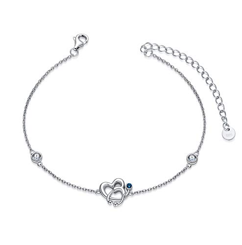 AOBOCO 925 Sterling Silber Krankenschwester Armbänder Herz Stethoskop mit Geburtsstein Schmuck Geschenk für Doktor Medizinstudent Geburtstag Weihnachten für Frauen - Blau von AOBOCO