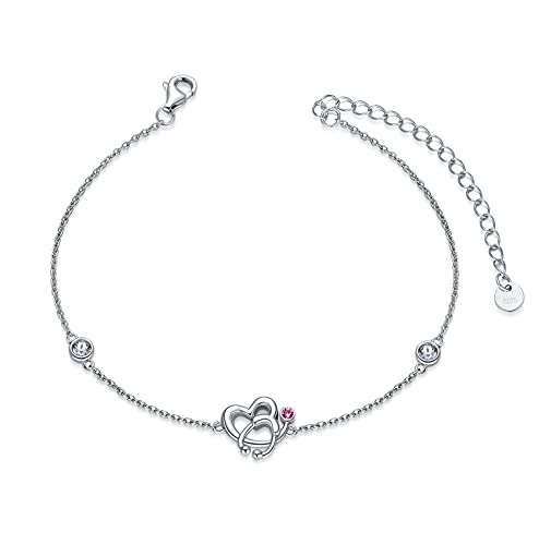 AOBOCO 925 Sterling Silber Krankenschwester Armbänder Herz Stethoskop mit Geburtsstein Schmuck Geschenk für Doktor Medizinstudent Geburtstag Weihnachten für Frauen - Rosa Kristall von AOBOCO