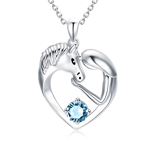 AOBOCO 925 Sterling Silber Pferde Kette mit Simulierter Aquamarin März Geburtsstein Kristall, Pferde Schmuck Geschenke für Mädchen Frauen AOBOCO 925 Sterling Silber Pferde Kette mit Simulierter Aquamarin März Geburtsstein Kristall, Pferde Schmuck Geschenke für Mädchen Frauen von AOBOCO