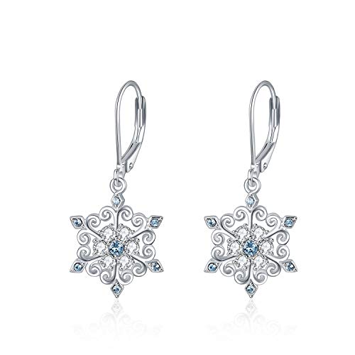 AOBOCO 925 Sterling Silber Schneeflocke Tropfen baumeln Ohrringe mit Fleur De Lis Design Weihnachten Schmuck Geburtstag Geschenke für Frauen von AOBOCO