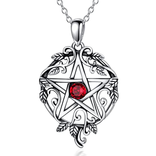 AOBOCO 925 Sterling Silber pentagramm kette mit Geburtsstein-Kristall Hexen-Gothic-Schmuckgeschenk für Frauen (s01-Januar) von AOBOCO