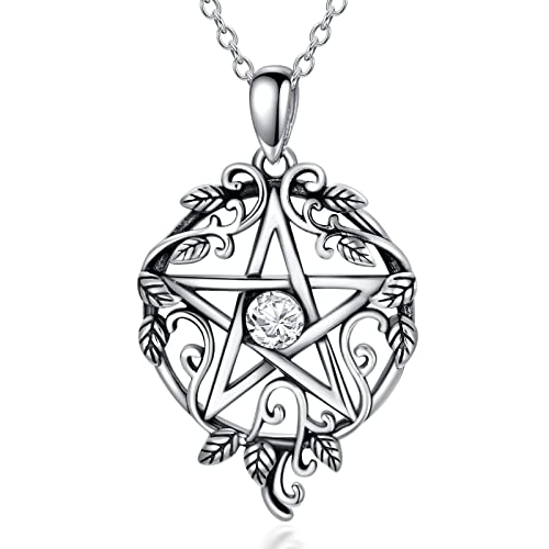 AOBOCO 925 Sterling Silber pentagramm kette mit Geburtsstein-Kristall Hexen-Gothic-Schmuckgeschenk für Frauen (s04-April) von AOBOCO