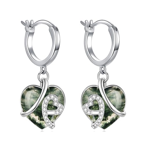 AOBOCO Achat Herz Creolen Ohrringe Damen 925 Sterling Silber Anhänger Liebesohrringe Schmuck mit Aurtura Achat Valentinstag Geburtstagsgeschenk für ihre weibliche Frau Freundin von AOBOCO