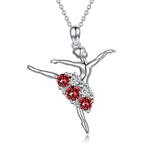 AOBOCO Ballerina Halskette 925 Sterling Silber Balletttänzer Halskette mit Kristall Ballett Geschenke für Frauen Mädchen (Rot) von AOBOCO