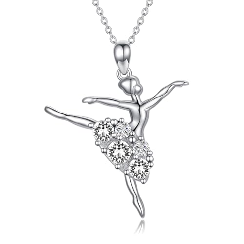 AOBOCO Ballerina Halskette 925 Sterling Silber Balletttänzer Halskette mit Kristall Ballett Geschenke für Frauen Mädchen (Weiß) von AOBOCO