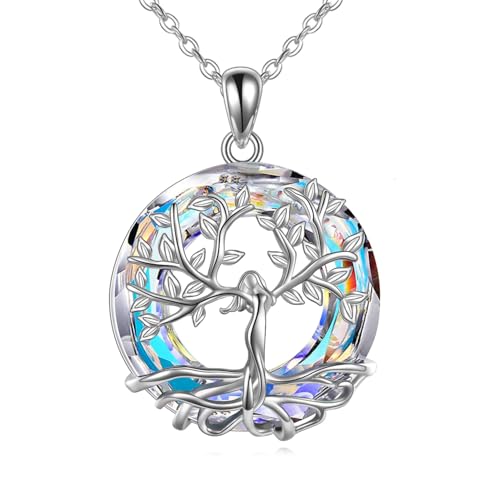 AOBOCO Baum des Lebens Halskette, 925 Sterling Silber Göttin Baum Anhänger mit Kristall von Austria, Schmuck Geschenke für Frauen (AB) von AOBOCO
