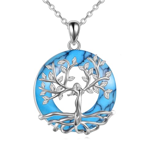 AOBOCO Baum des Lebens Halskette, 925 Sterling Silber Göttin Baum Anhänger mit Kristall von Austria, Schmuck Geschenke für Frauen (Türkis) von AOBOCO