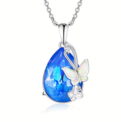 AOBOCO Blaue Wassertropfen Schmetterling Kette Tropfen Anhänger Sterling Silber Schmetterling Schmuck Geschenk für Frauen Mädchen von AOBOCO