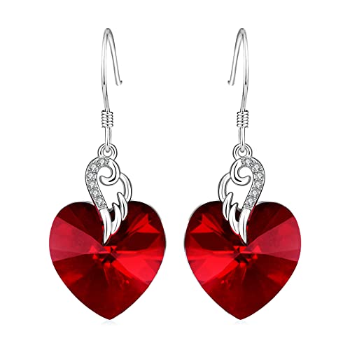AOBOCO Engelsflügel Ohrringe Damen Sterling Silber Liebes Herz Hängend Ohrringe (Rot) von AOBOCO