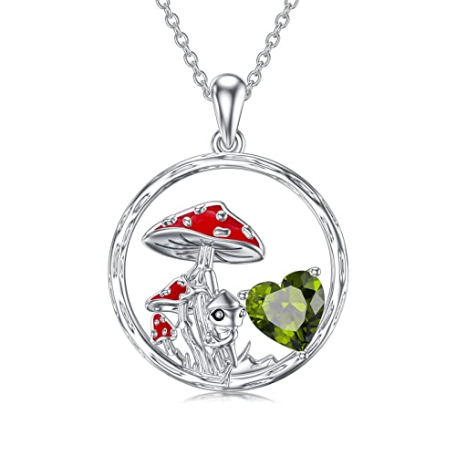 AOBOCO Frog Necklace 925 Sterling Silber Peridot Necklace Mushroom Jewelry Pilz Frosch Halskette Charme Schmuck Geschenk für Frau Mädchen Mutter Tochter von AOBOCO