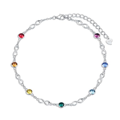 AOBOCO Fußkettchen Sterling Silber 925 Damen Perlen Fusskettchen mit Kristalle 28 cm (Unendlichkeit) von AOBOCO