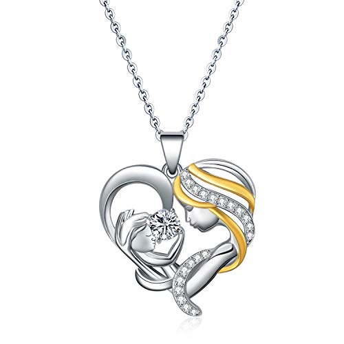 AOBOCO Geschenk für Mama 925 Sterling Silber Herz Anhänger Halskette Mutter Kette mit Kristallen Schmuck for Damen von AOBOCO