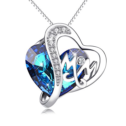 AOBOCO Geschenk für Mama 925 Sterling Silber Blau Herz Kristallen Kette Schmuck Weihnachten Geburtstagsgeschenk für Damen von AOBOCO