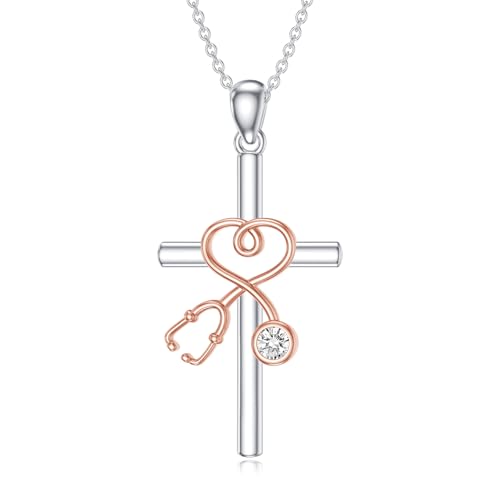 AOBOCO Halskette mit Medizin-Anhänger in Herzform Kreuz Stethoskop 925 Sterling Silber Schmuck für Krankenschwestern Ärzte Abschlussgeschenk für Medizinstudenten Stil B von AOBOCO