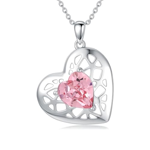 AOBOCO Herzkette Hohes Herz-Halskette Frauen Herz Kristall Anhänger Halskette Hohl Muster Texturiertes von AOBOCO