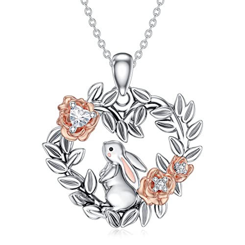 AOBOCO Kaninchen Halskette Silber mit Herzform Anhänger und Geburtsstein Anhänger Schmuck Geschenke für Damen Mutter von AOBOCO