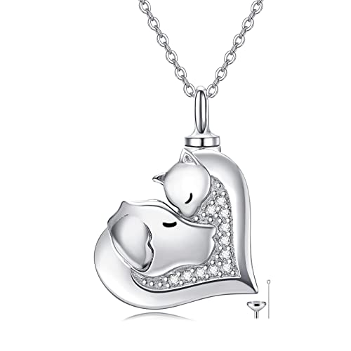 Sterling Silber Halskette mit Katze und Hund Silber Katze Hund Halskette Damen Anhänger Schmuck Geschenke für Mutter (Asche) von AOBOCO